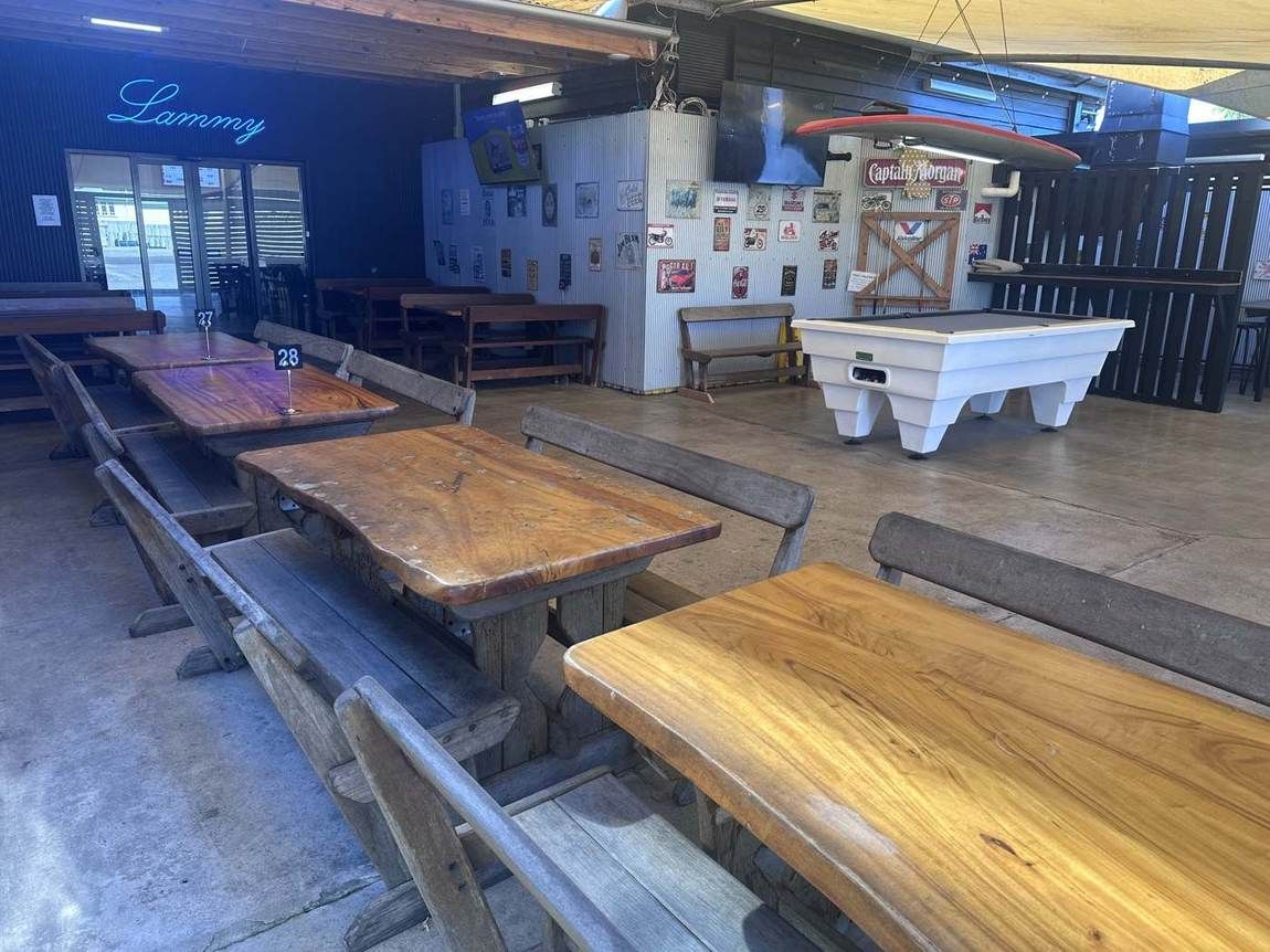 The beer garden with its blue Lammy neon